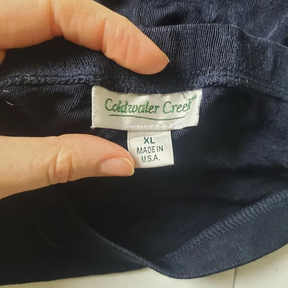 Coldwater Creek Skirt Womens XL Blue A-Line Jersey Midi Elastic Waist Made USA - Picture 3 of 7